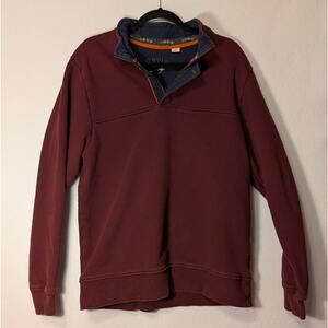 Orvis Men's Quarter Zip Maroon Pullover Large EUC Navy Accent